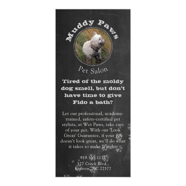 Chalkboard Dog Grooming Services Reklamkort (Framsidan)