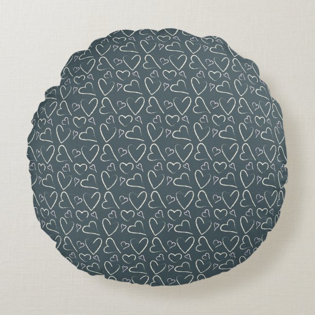 Chalkboard Doodle Hearts Mönster Rund Kudde (Framsidan)