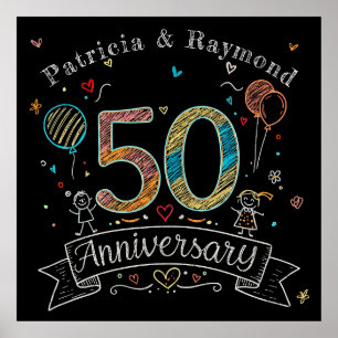 Chalkboard Doodles 50-årsdag Personlig Poster