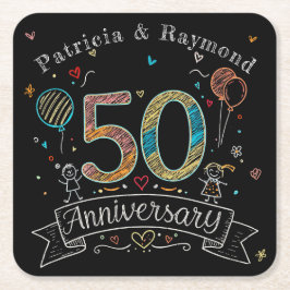 Chalkboard Doodles 50-årsdag Personlig Underlägg Papper Kvadrat
