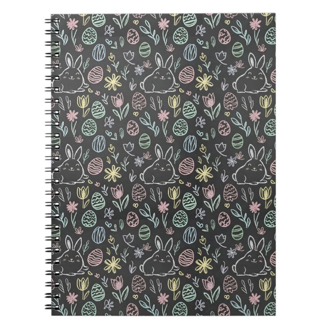 Chalkboard Easter Bunny Doodle Pattern Anteckningsbok (Framsidan)