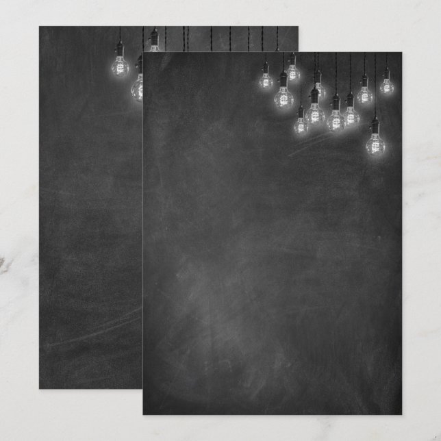 Chalkboard Edison Ljus Modern Inbjudningar (Fram/baksida)