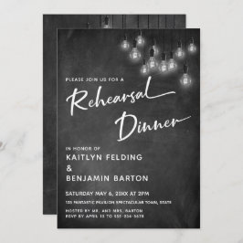 Chalkboard Edison Ljus Modern Rehearsal Dinner Inbjudningar