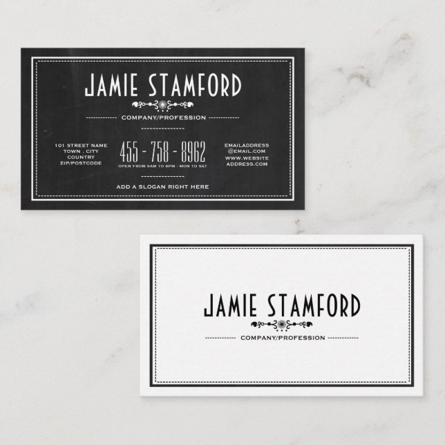 Chalkboard Effect, Vintage Stil Visitkort (Fram/baksida)