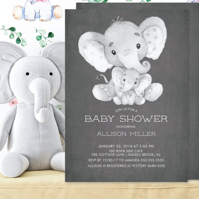 Chalkboard Elephant Neutralt Baby Shower-inbjudan Inbjudningar (Skapare uppladdad)