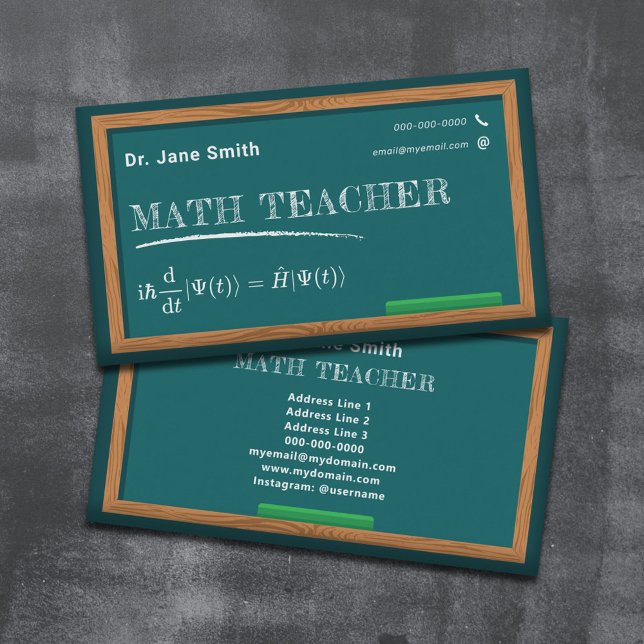 Chalkboard & Equation Math Teacher Visitkort (Chalkboard & Equation Math Teacher Business Card)