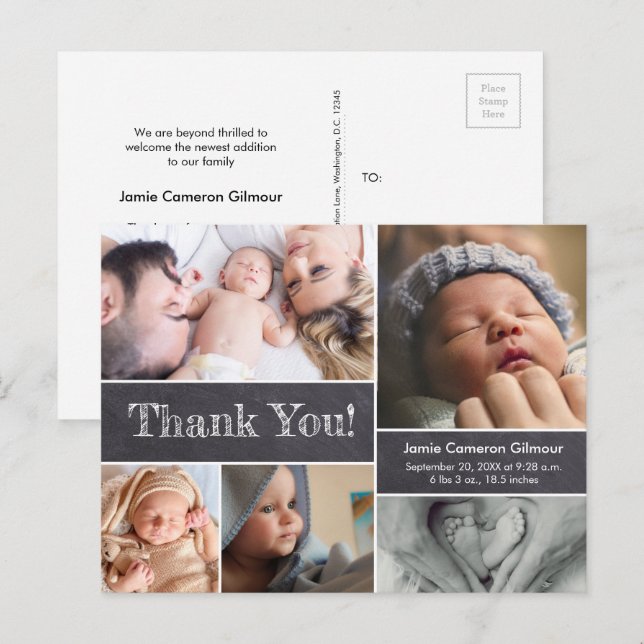 Chalkboard etched-tack you text collage bir vykort (Fram/baksida)