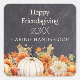 Chalkboard Fall Pumpkin Floral Friendsgiving Year Fyrkantigt Klistermärke