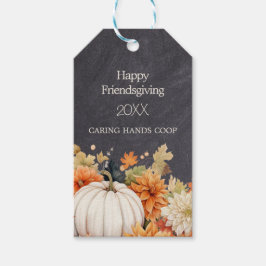 Chalkboard Fall Pumpkin Floral Friendsgiving Year Presentetikett