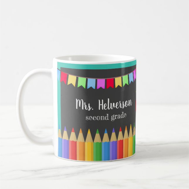 Chalkboard Färgpenna Lacher Namn & Klass Kaffemugg (Vänster)