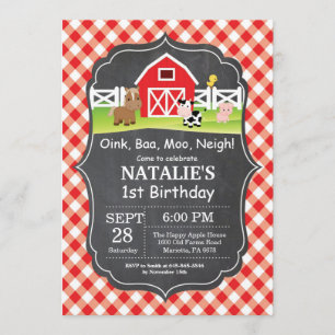 Chalkboard Farm Birthday bjudande Barnyard Party Inbjudningar