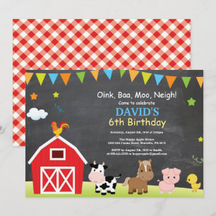 Chalkboard Farm Birthday bjudande Barnyard Party Inbjudningar