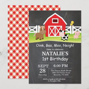 Chalkboard Farm Birthday bjudande Barnyard Party Inbjudningar