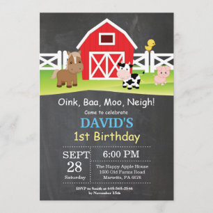 Chalkboard Farm Birthday bjudande Barnyard Party Inbjudningar