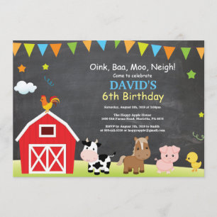 Chalkboard Farm Birthday bjudande Barnyard Party Inbjudningar
