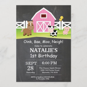Chalkboard Farm Birthday bjudande Barnyard Party Inbjudningar