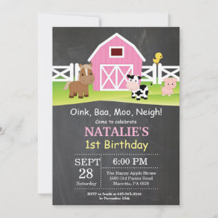Chalkboard Farm Birthday bjudande Barnyard Party Inbjudningar