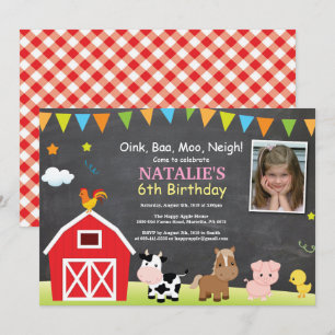Chalkboard Farm Birthday bjudande Barnyard Party Inbjudningar