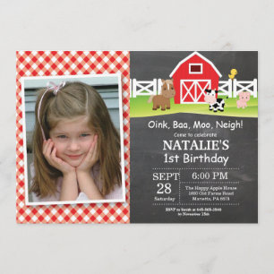 Chalkboard Farm Birthday bjudande Barnyard Party Inbjudningar