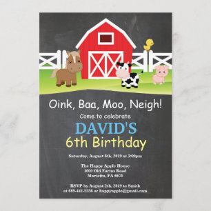 Chalkboard Farm Birthday Inbjudan Barnyard Party
