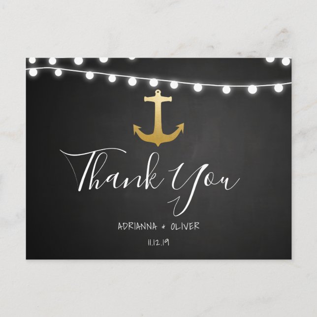 Chalkboard Faux Gold Foil Anchor Bröllop Tack Vykort (Framsida)