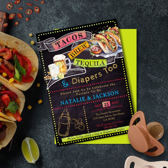 Chalkboard Fiesta Tacos Tequila & Brew Baby Shower Inbjudningar (Chalkboard Fiesta Tacos Tequila & Brew Baby Shower Invitation)