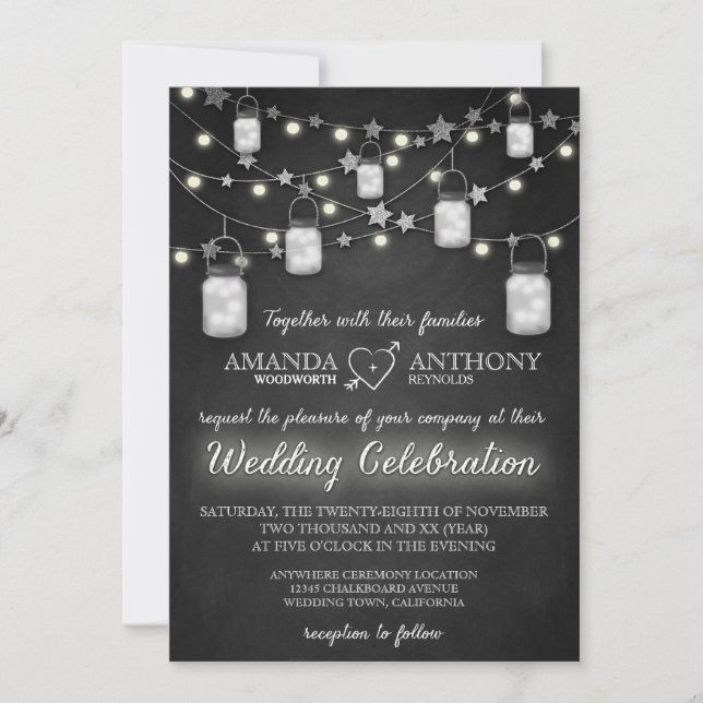 Chalkboard Firefly Mason Burk bröllopsinbjudningar Inbjudningar (Framsida)