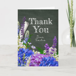 Chalkboard Floral Teacher Photo Thank You Card Kort
