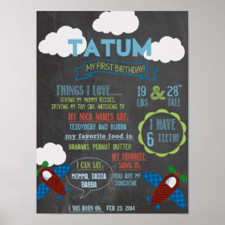 Chalkboard Flygplan Party personlig 1 år poster
