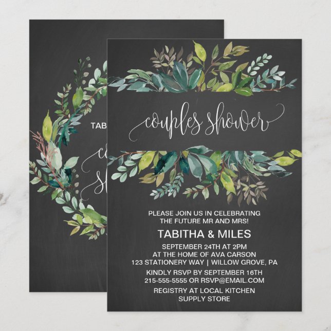 Chalkboard Foliage Par Shower Inbjudningar (Fram/baksida)