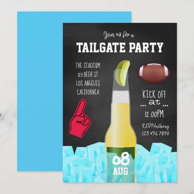 Chalkboard Football Tailgate Party-inbjudan Inbjudningar (Fram/baksida)