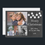 Chalkboard-fotokort för Helgdag Julkort<br><div class="desc">Chalkboard-design med kritade vita prydnadsämnen och God jul. Lägg till fyra familjefotografier och ditt namn och datum. Familjefotografi © Storytree Studios,  Stanford,  CA</div>