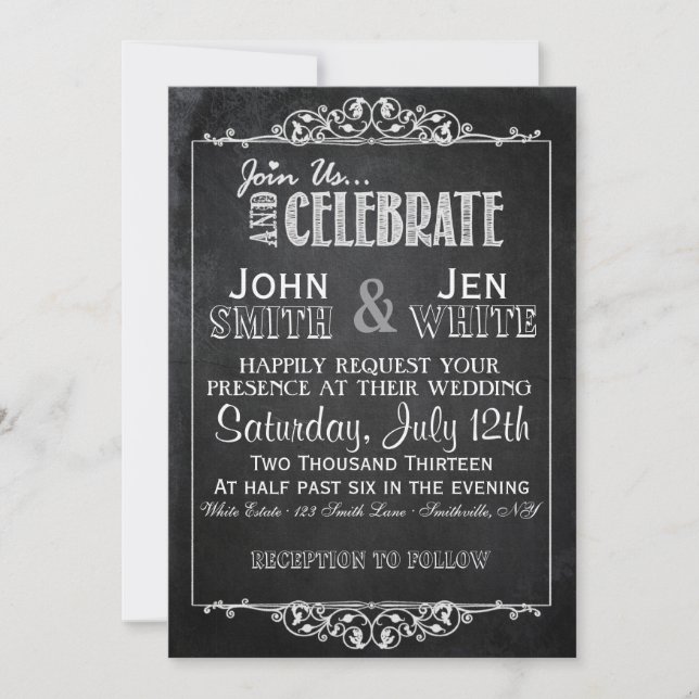 Chalkboard Framed Flourish Wedding bjudande Inbjudningar (Framsida)