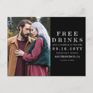 Chalkboard Free Drinks Bröllop Photo Save Date Meddelande Vykort