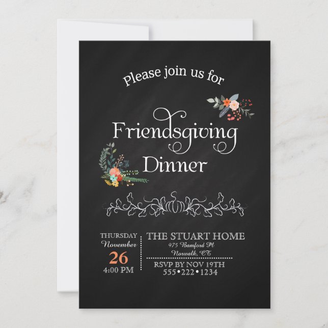 Chalkboard Friendsgiving Middag Land Chic Inbjudningar (Framsida)