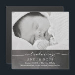 Chalkboard Fullt Photo Baby-meddelande Magnetisk Inbjudningskort<br><div class="desc">Fullt Photo baby nyborn-meddelande med skriptet "Introducing" typography design på Chalkboard-bakgrund. Anpassa med din egen formulering. Den här designen är endast avsedd för stil på fyrkanten, så e-post om du vill ha en annan storlek ELLER om du behöver en ändring av färg eller designlayouten, skicka e-post till paula@labellarue.com INNAN du...</div>