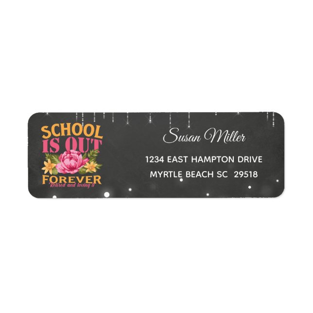 Chalkboard Funny Teacher Blommigt Pension Adress Returadress Etikett (Framsidan)