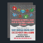 Chalkboard-gästinbjudan till julstämning inbjudningar<br><div class="desc">Så söt! Kasta en roligt-stift-christmas-julfest med färgstark ful svettare och västar som hänger på garderoben med fallande snö- och roligt-typografi allt på en kritbakgrund. McBooboos illustration av hand plockade.</div>