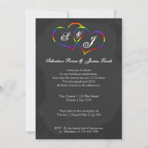 Chalkboard Gay pride Rainbow Heart Doodle Bröllop Inbjudningar