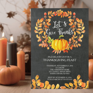 Chalkboard Ge Tack PumpkinThanksgiving-middag Inbjudningar