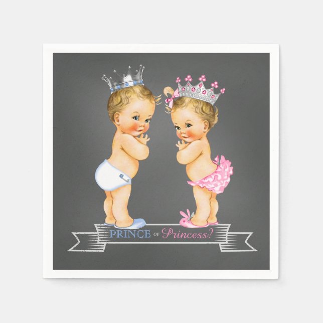 Chalkboard Gender Reveal Blonde Prince Princess Pappersservett (Framsidan)