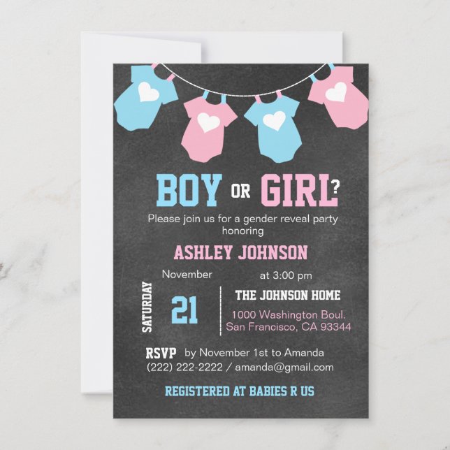 Chalkboard GENDER REVEAL Party Baby Shower Inbjuda Inbjudningar (Framsida)