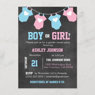 Chalkboard GENDER REVEAL Party Baby Shower Inbjuda Inbjudningar