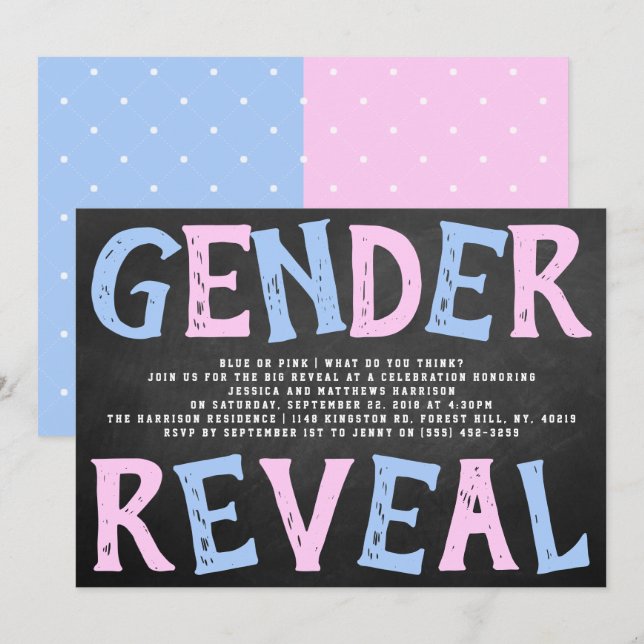 Chalkboard Gender Reveal Party! Baby Shower Inbjudningar (Fram/baksida)