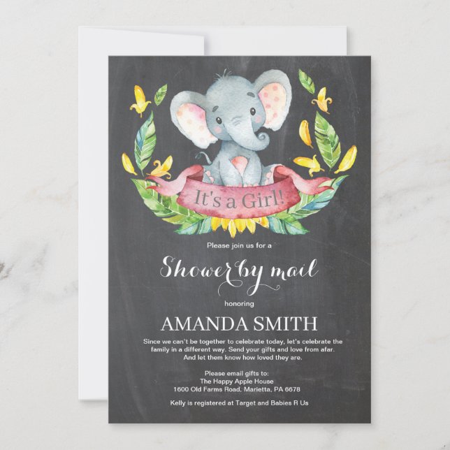 Chalkboard Girl Elephant Baby Shower by Mail Inbjudningar (Framsida)