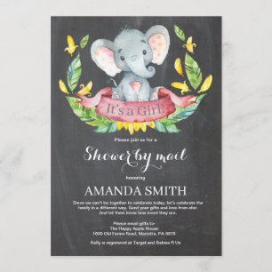 Chalkboard Girl Elephant Baby Shower by Mail Inbjudningar
