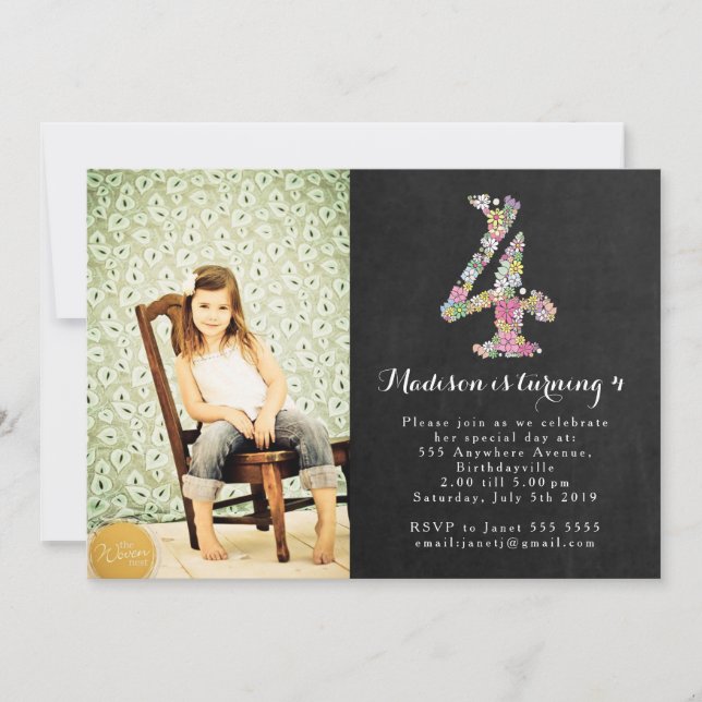 Chalkboard Girls 4e födelsedagen Party-inbjudan Inbjudningar (Framsida)