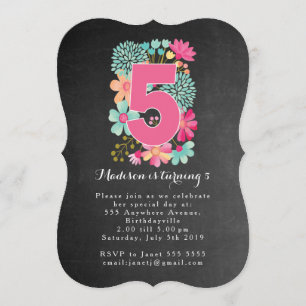 Chalkboard Girls Blommigt 5 Födelsedagsfest Inbjud Inbjudningar