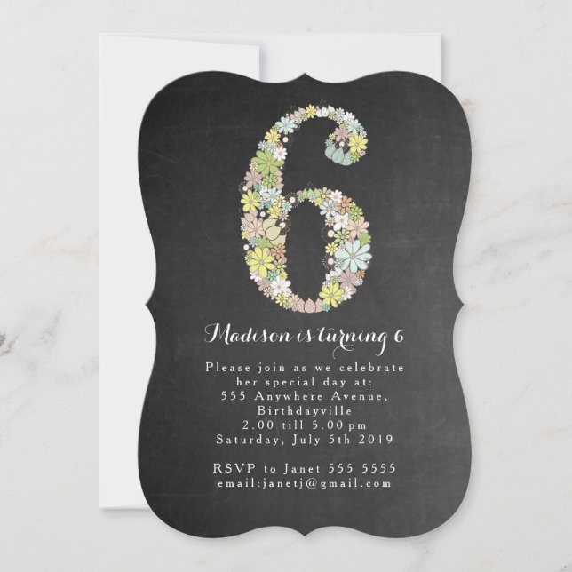 Chalkboard Girls Blommigt 6e Födelsedagsfest Inbju Inbjudningar (Framsida)