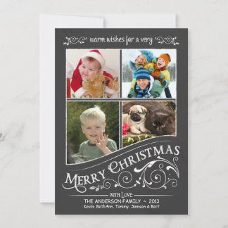 Chalkboard God jul 4-Photo Flat Card Julkort